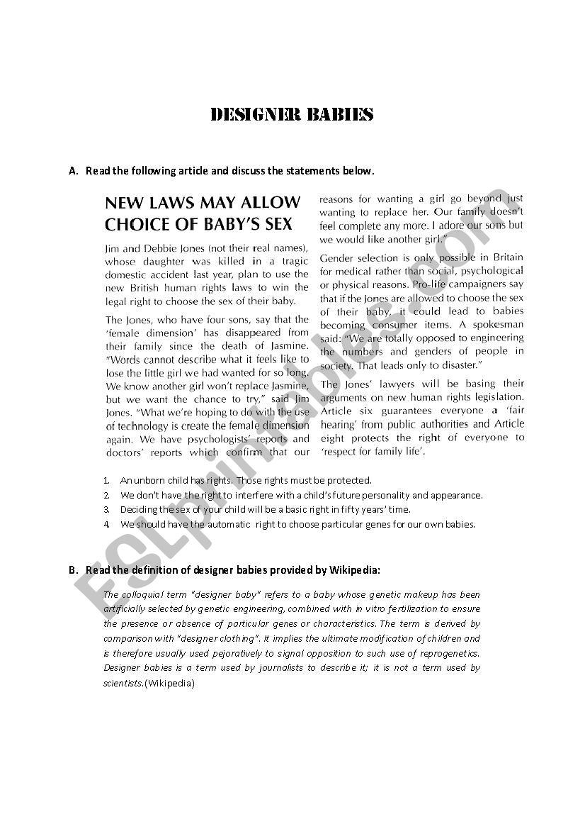 Designer Babies: Debate with SisterÂ´s Keeper and Gattaca movies