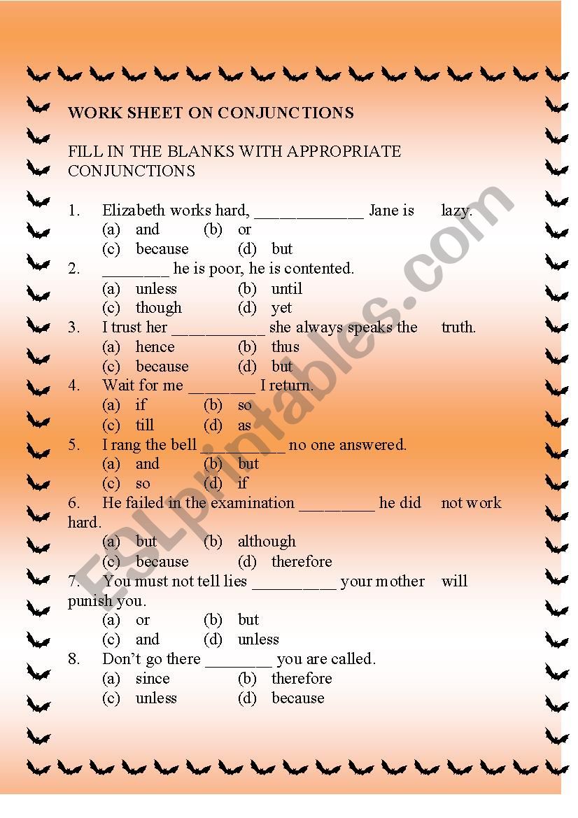 Conjunctions Esl Worksheet