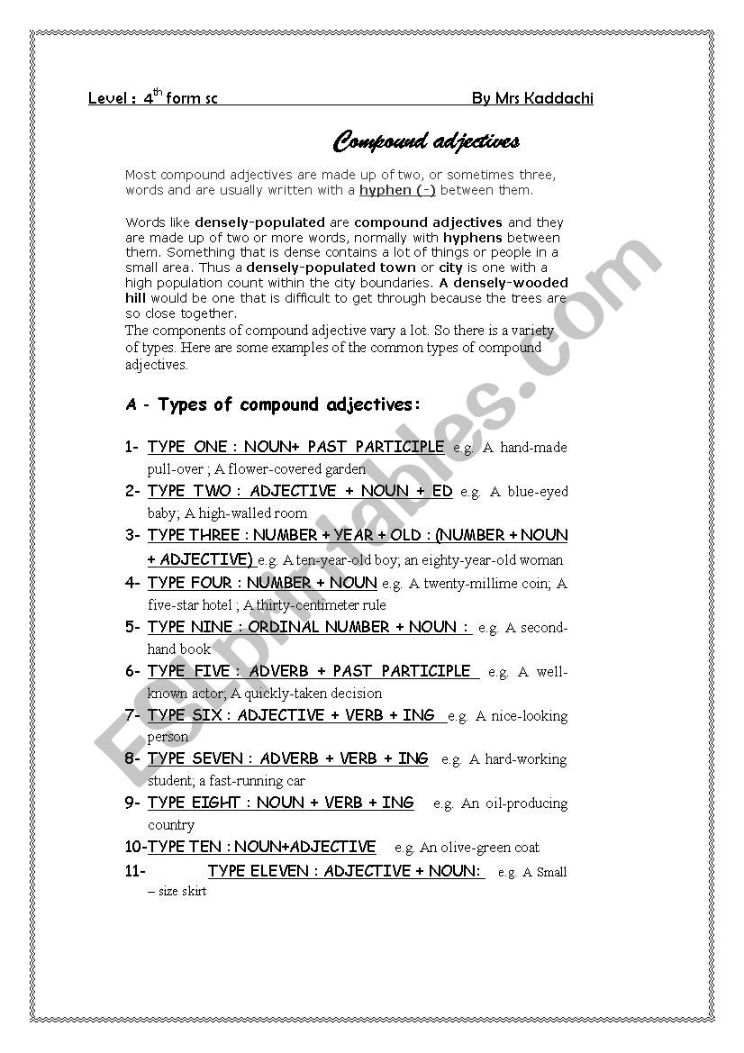 compound adjectives  worksheet