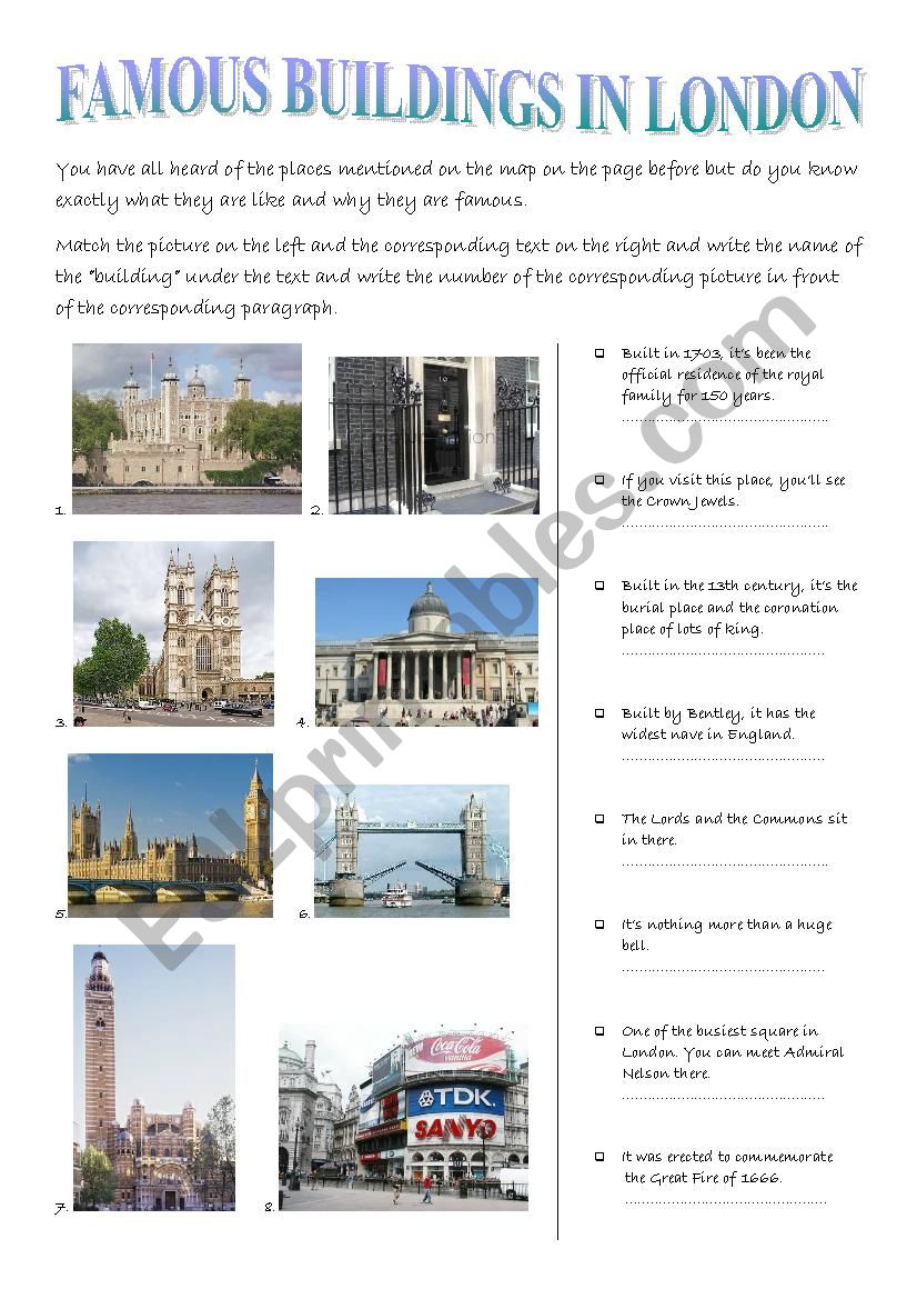 famous buildings in London worksheet