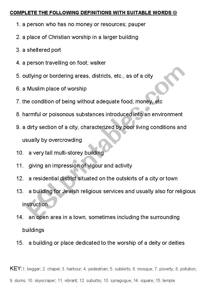 Towns and Cities worksheet