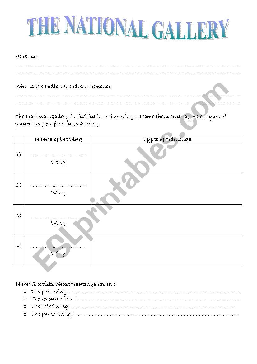 The national gallery  worksheet