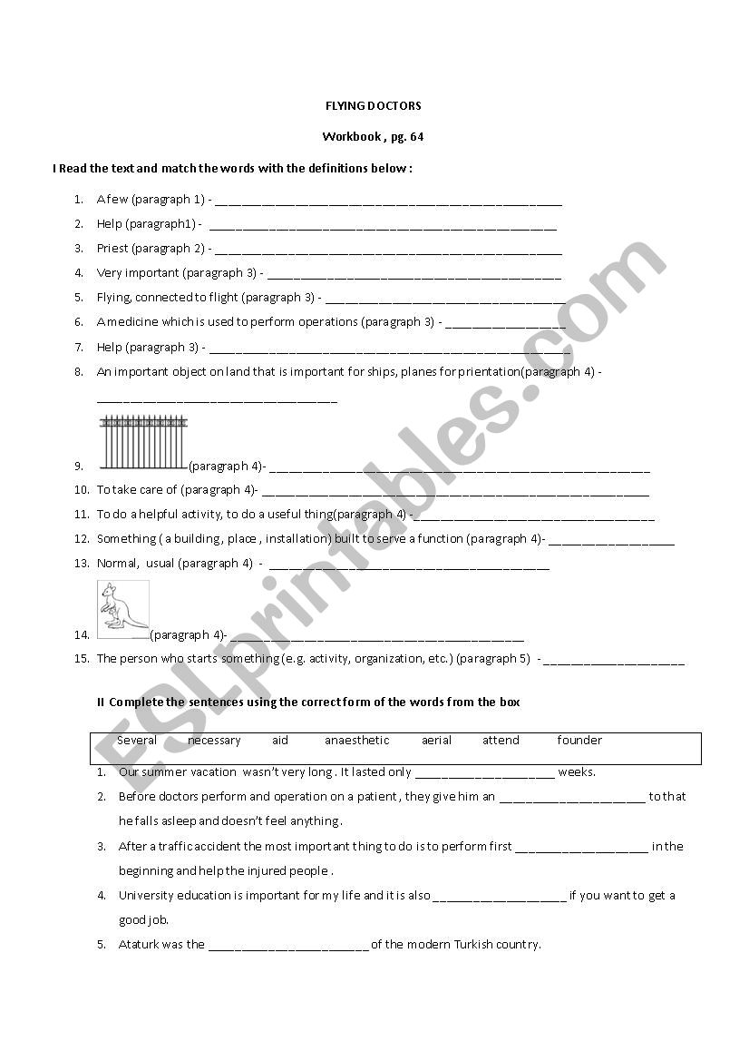 Flying Doctors worksheet