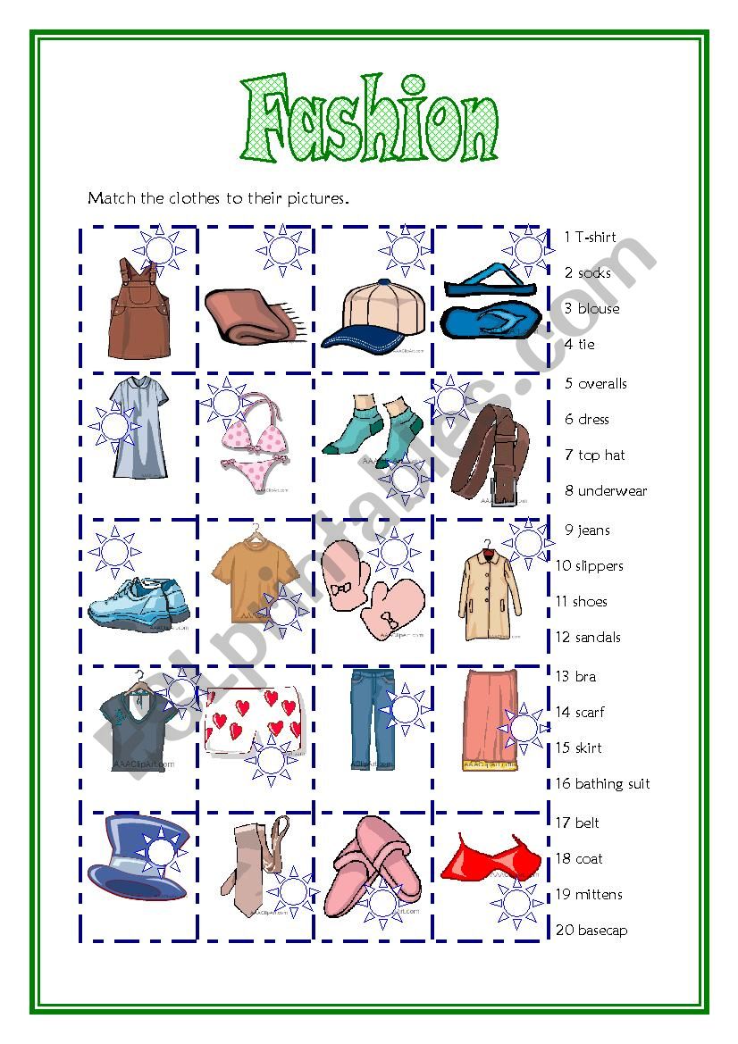 Fashion worksheet