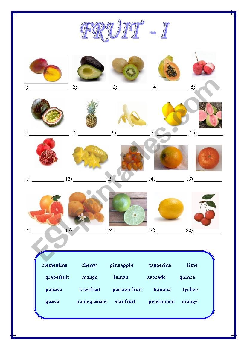 Fruit worksheet