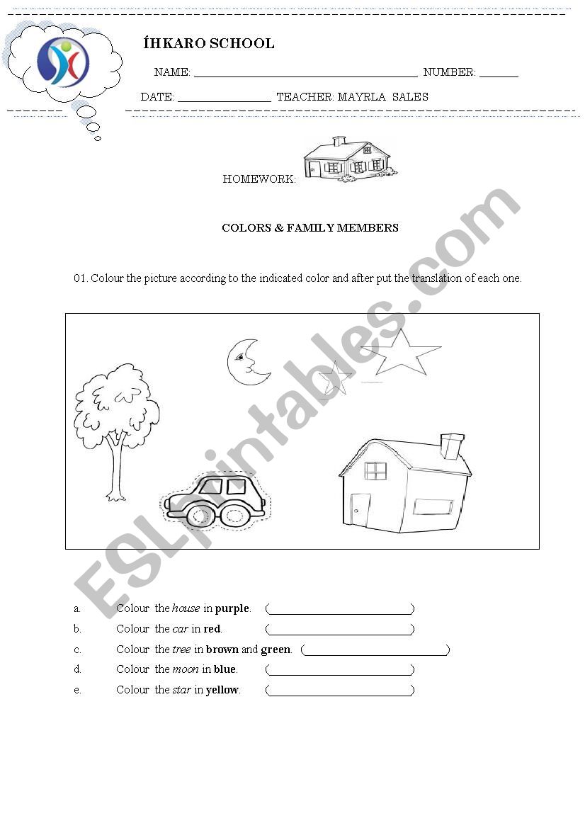 Family Members and Colors worksheet