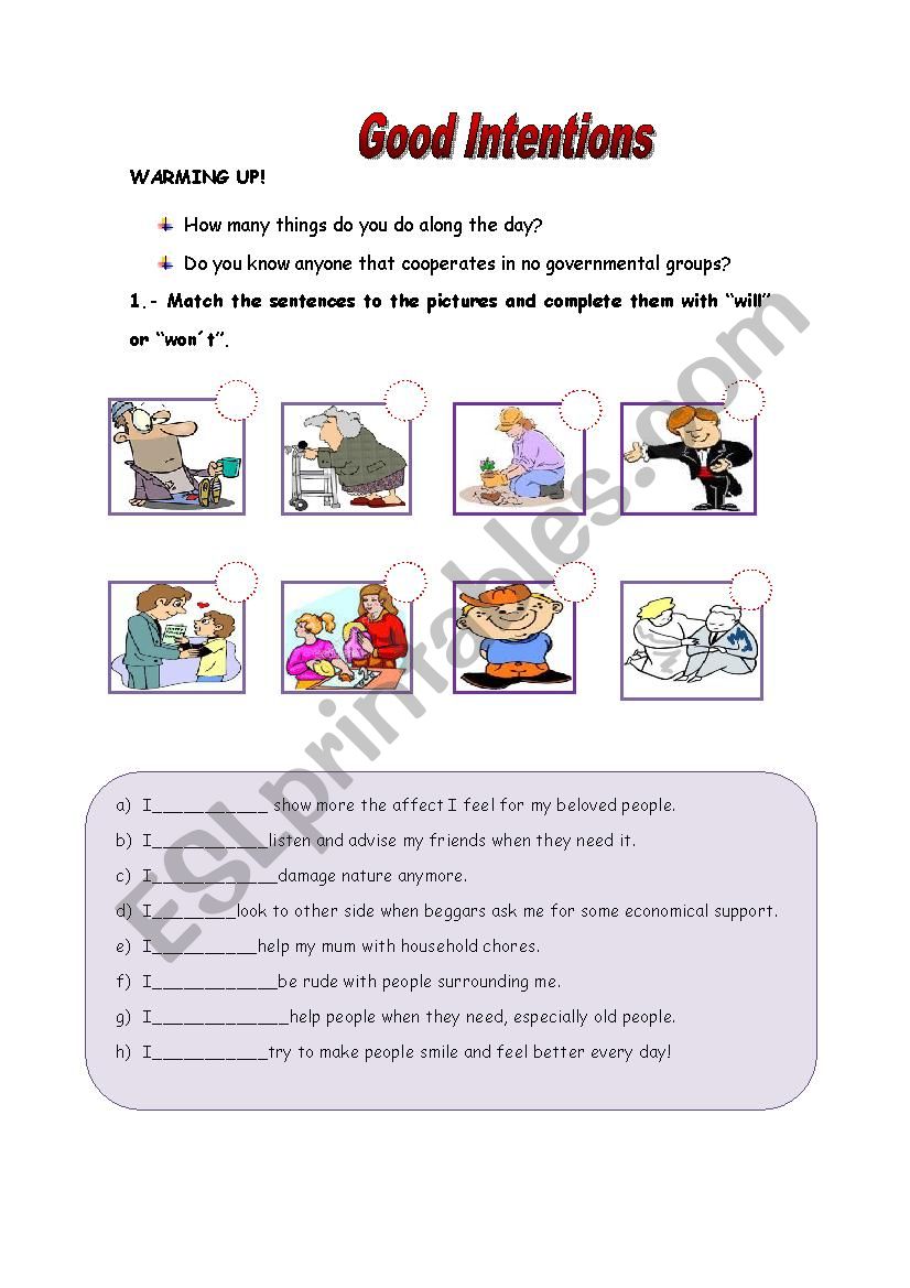 good intentions worksheet