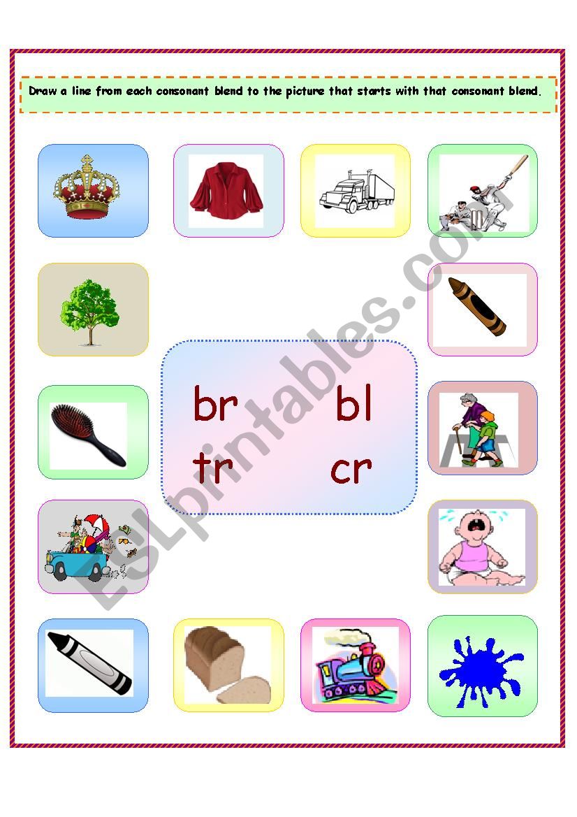 Consonant Blends: br/bl/tr/cr worksheet