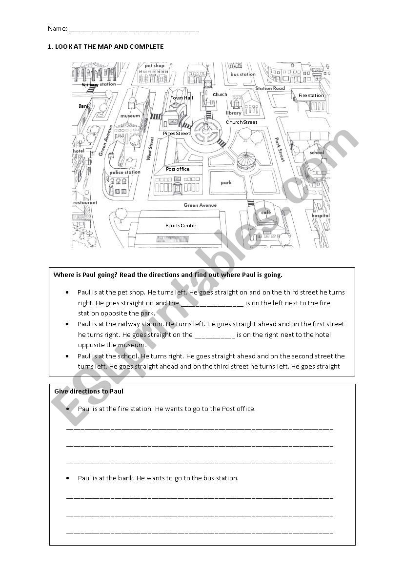 Town map worksheet worksheet