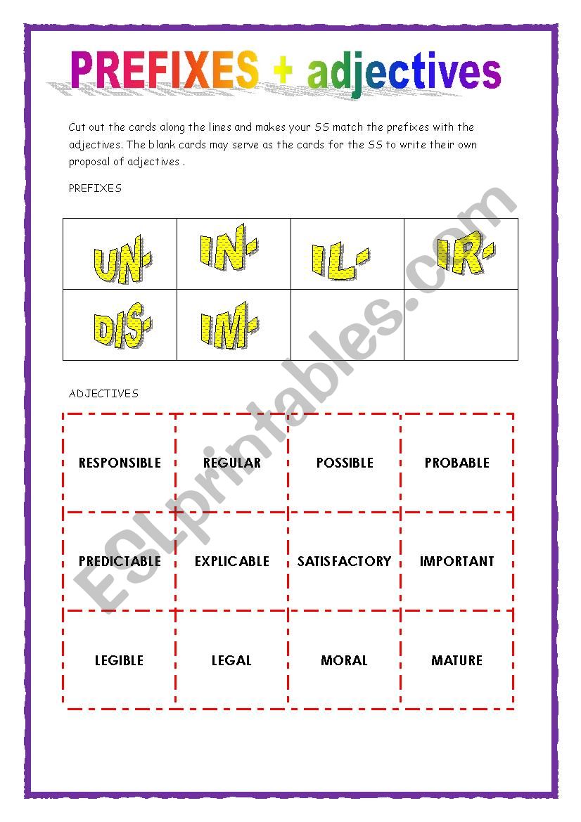 PREFIXES - adjectives  worksheet