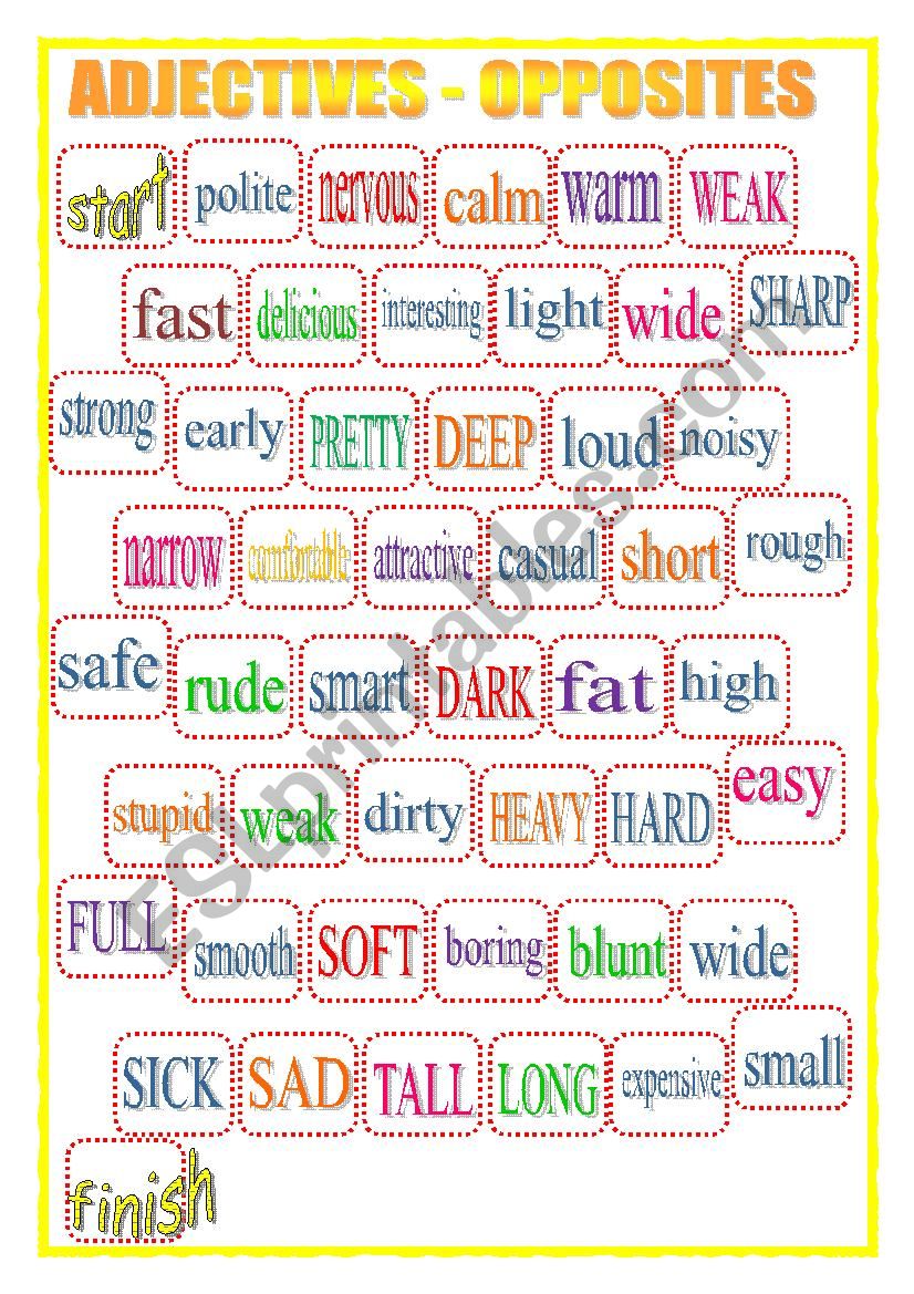 BOARD GAME - fully editable - OPPOSITE ADJECTIVES 