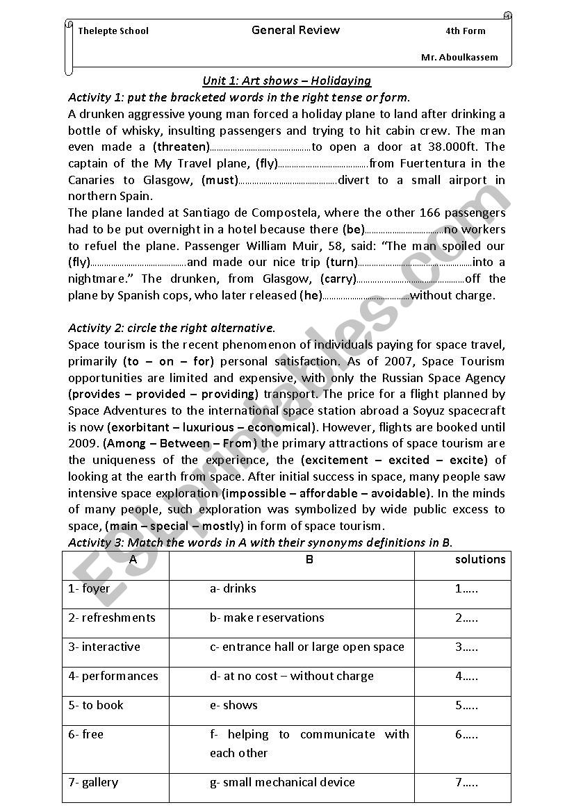 General revision 4th forms. worksheet