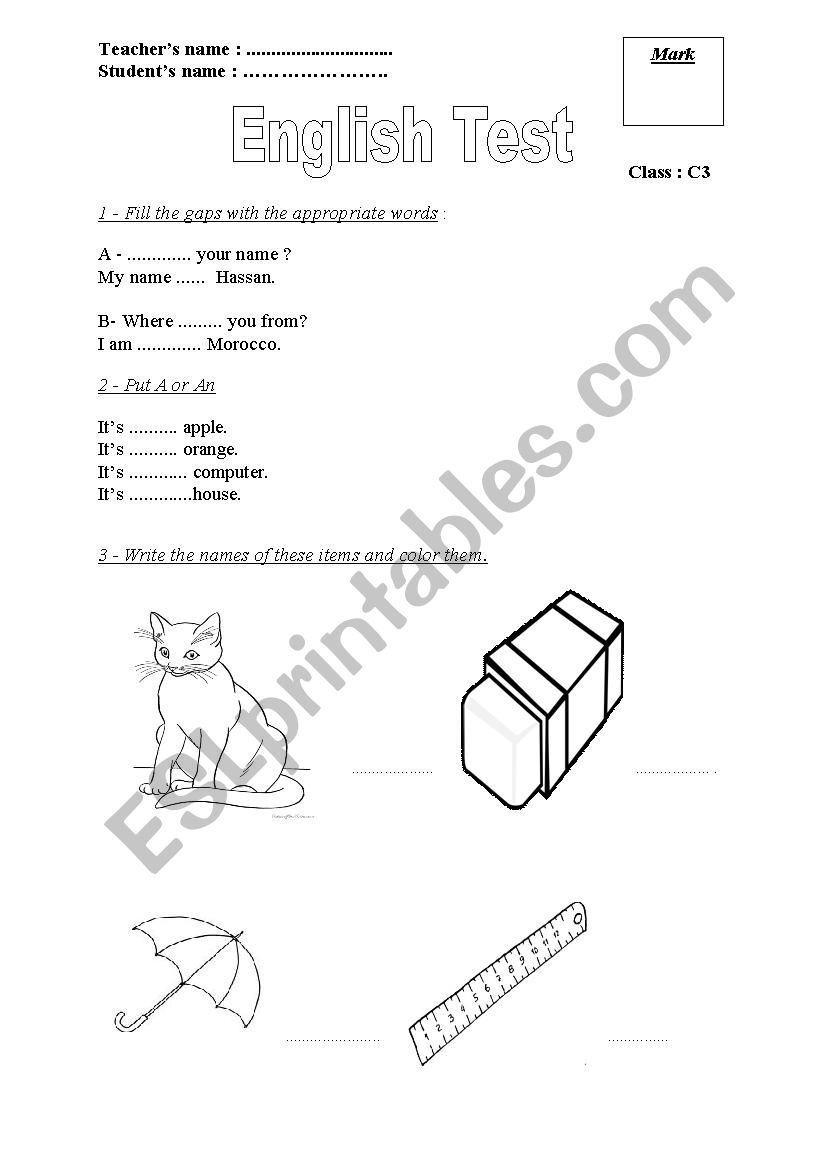 Test C3 worksheet