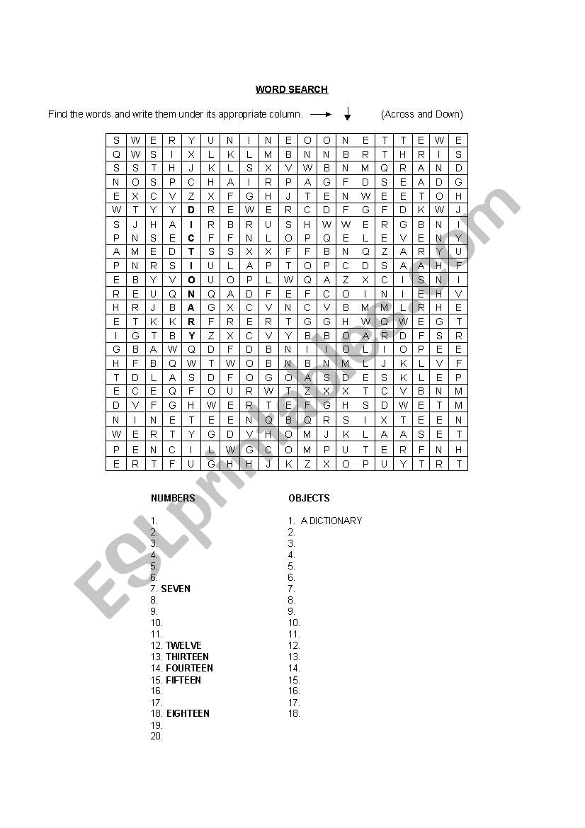 Classroom Objects worksheet