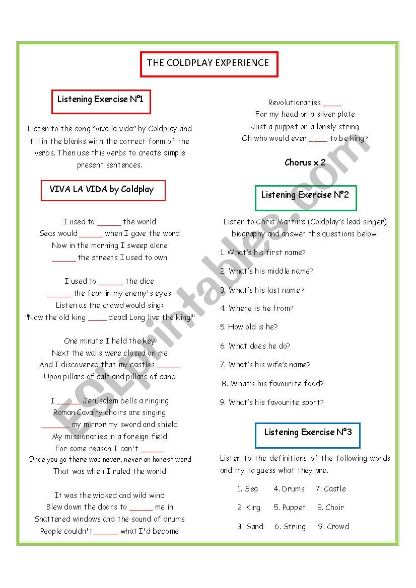 Viva la vida! worksheet