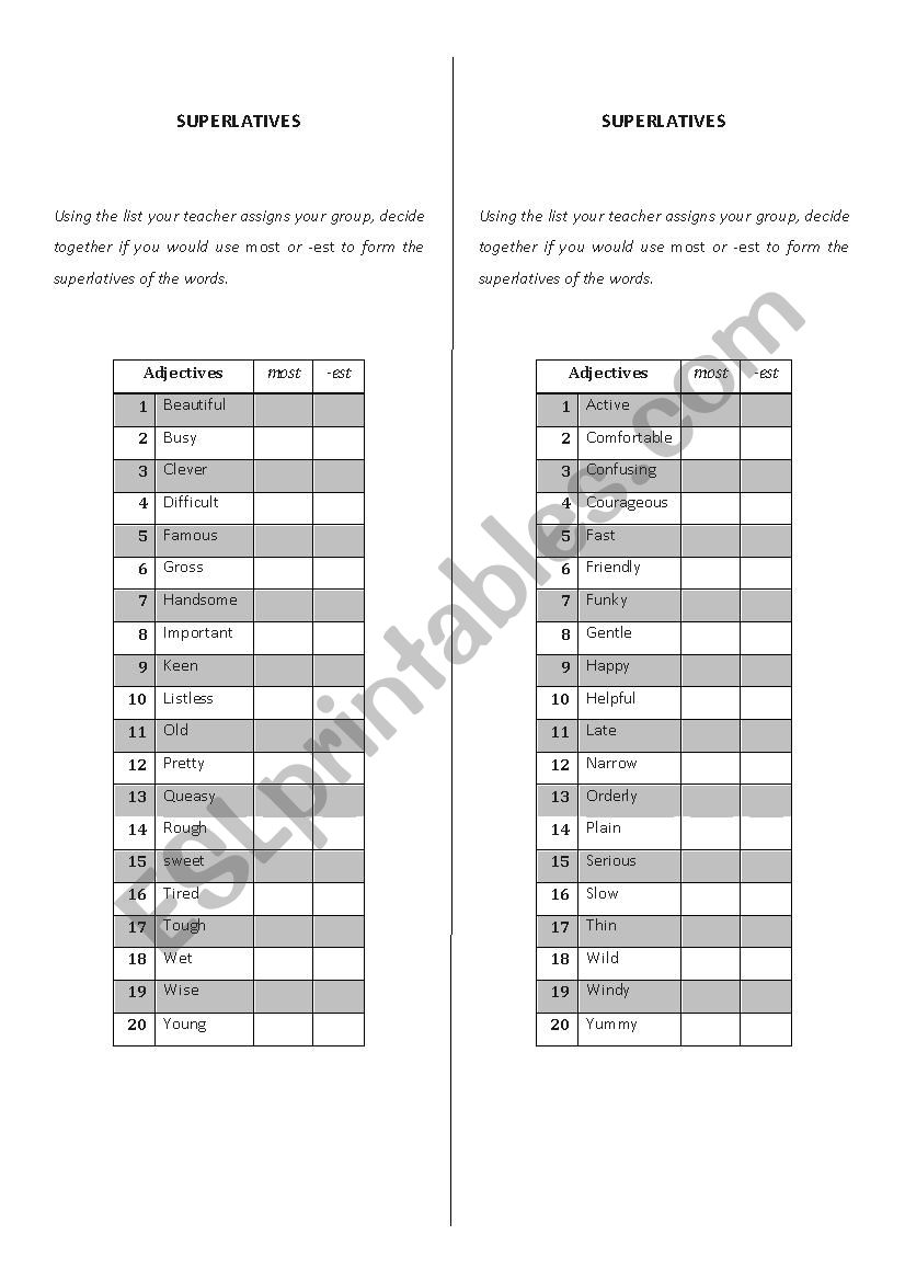 Superlatives worksheet