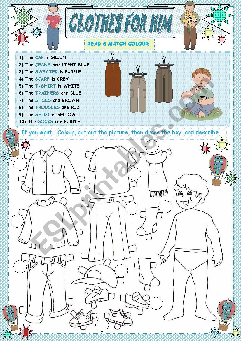 CLOTHES FOR HIM (2 PART) worksheet