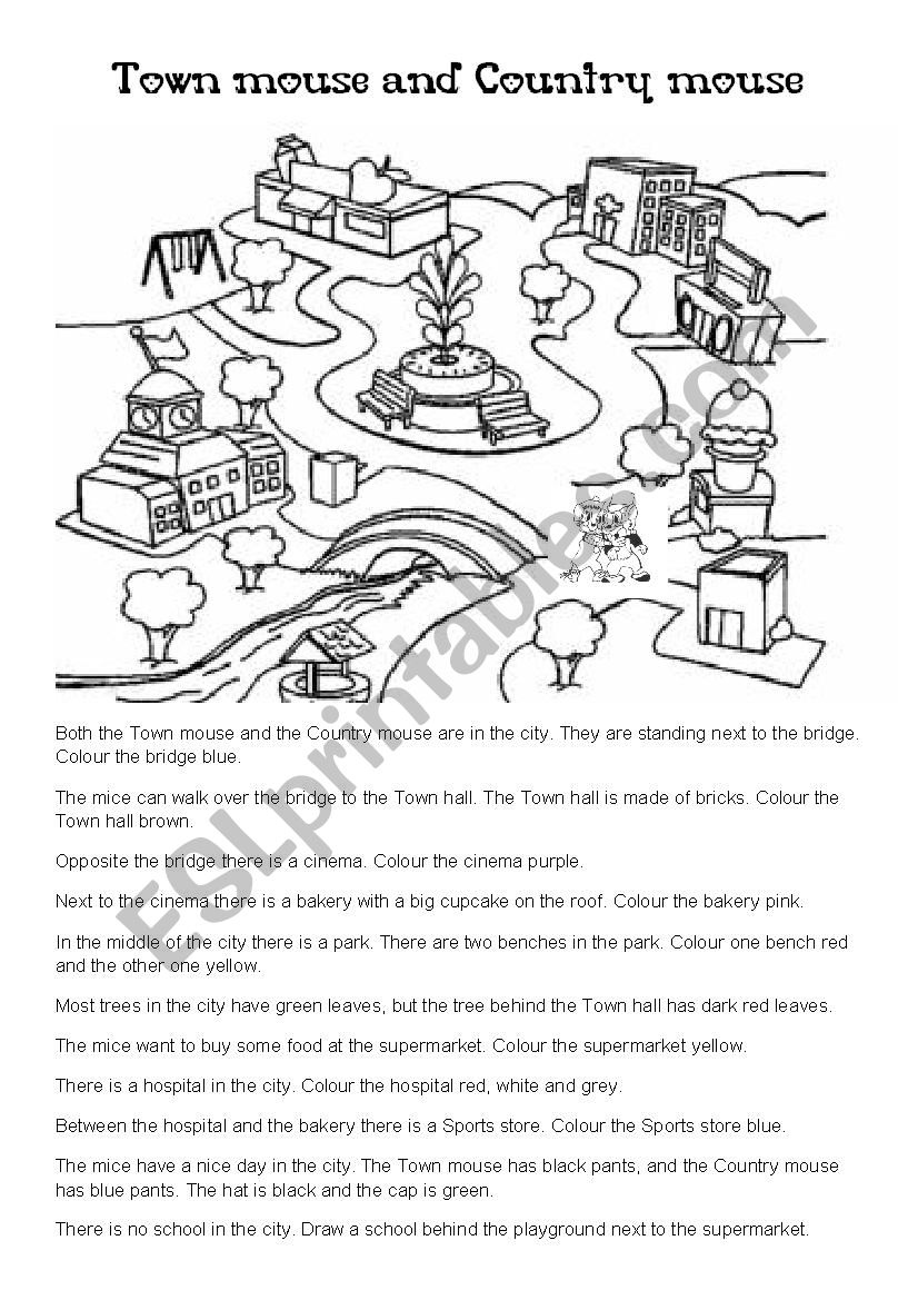 Town mouse and Country mouse colouring page.