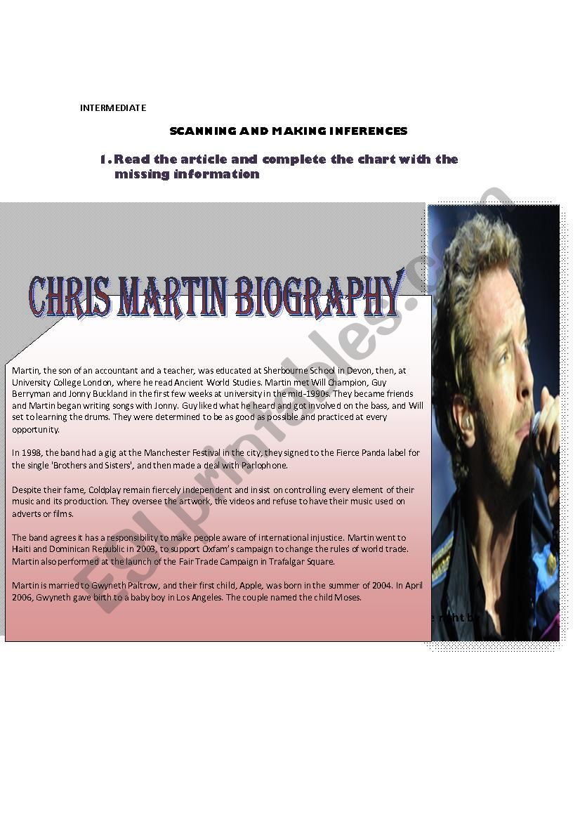 COLDPLAYS LEAD SINGER CHRIS MARTIN AND GWYNETH PALTROW BIOGRAPHIES
