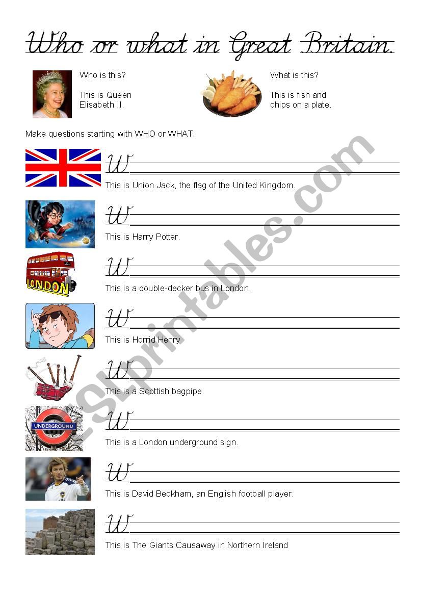 Who or what in Great Britain worksheet