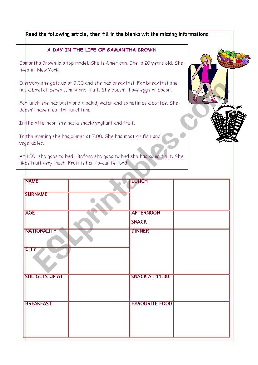 A day in the life of a model worksheet