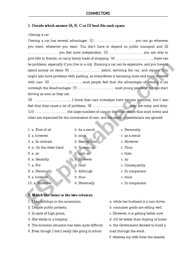 Connectors worksheet