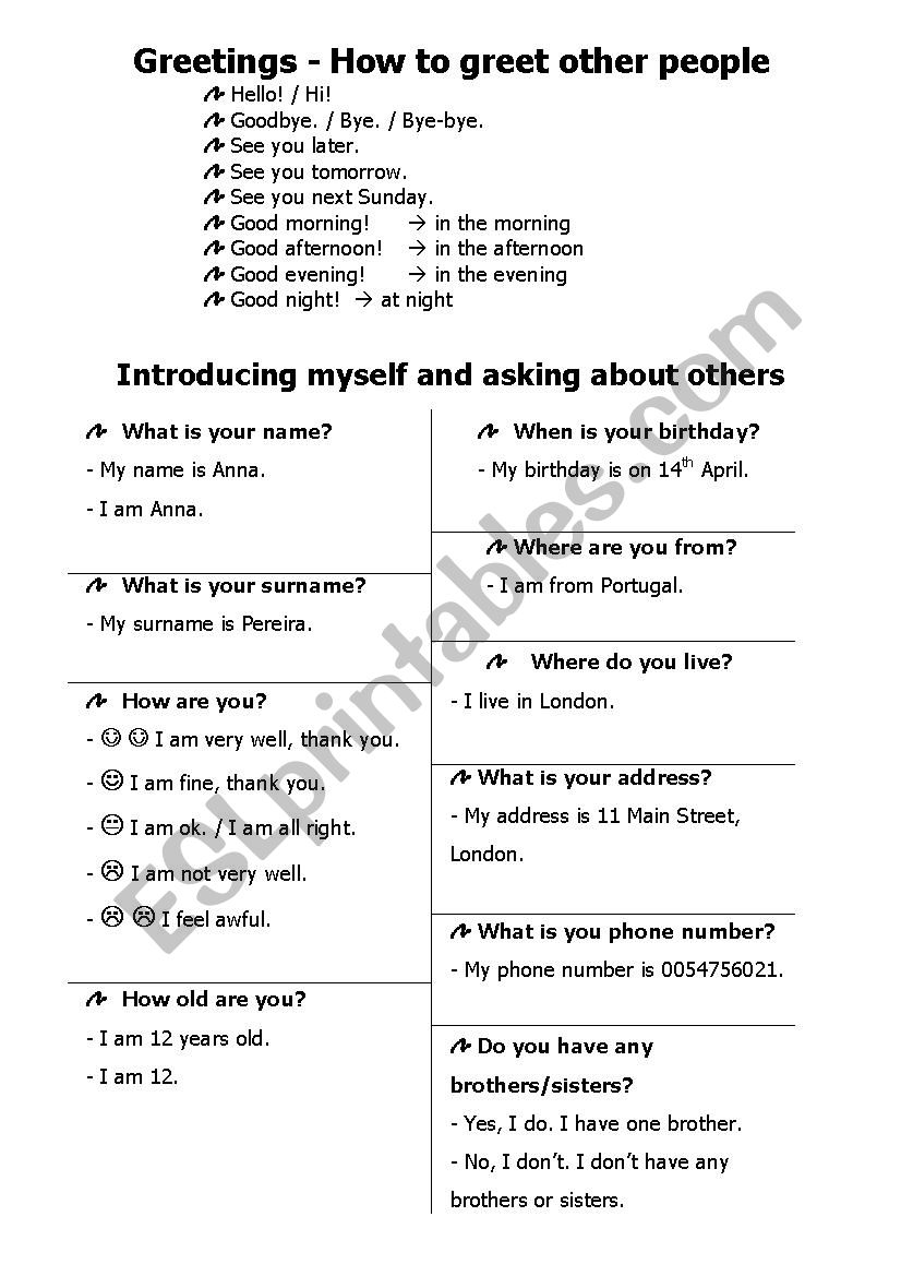 Greetings worksheet