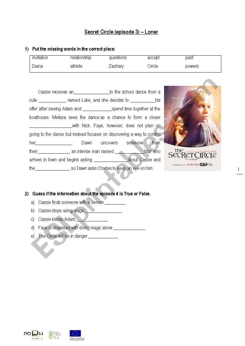 Secret Circle - episode 3 worksheet