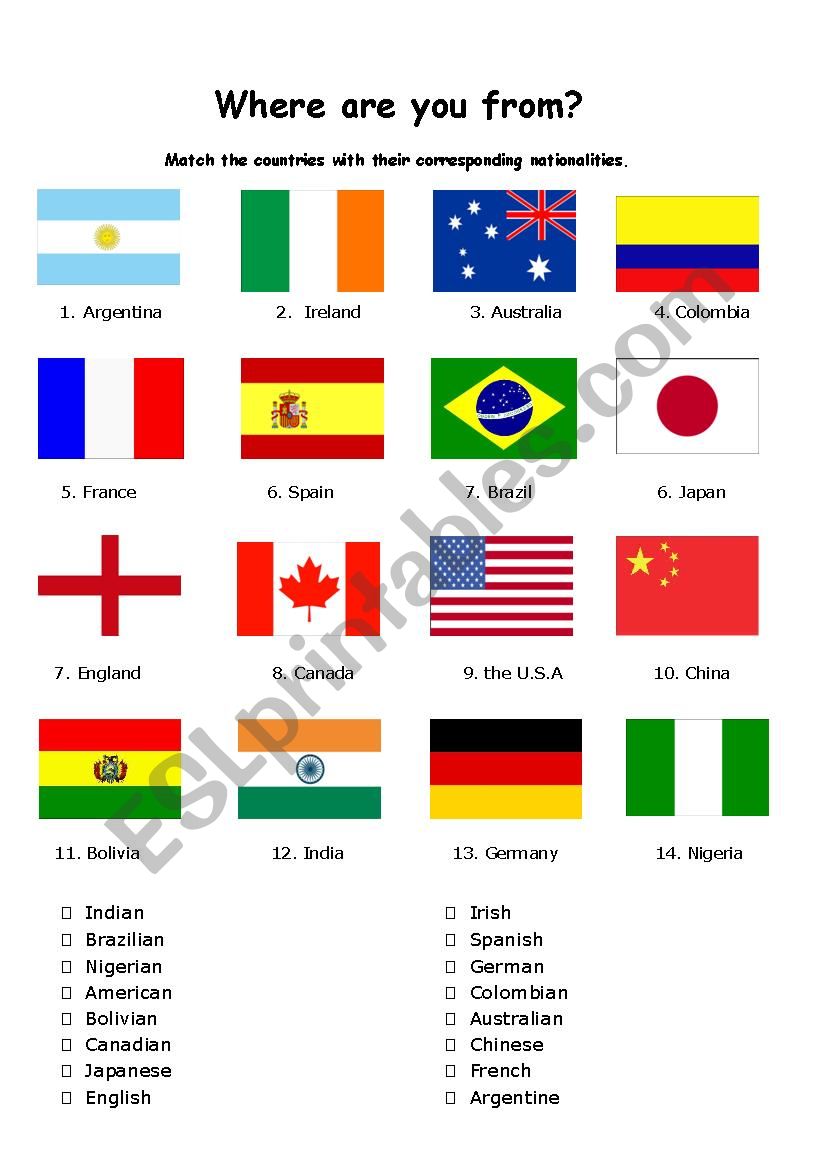 Countries and Nationalities worksheet