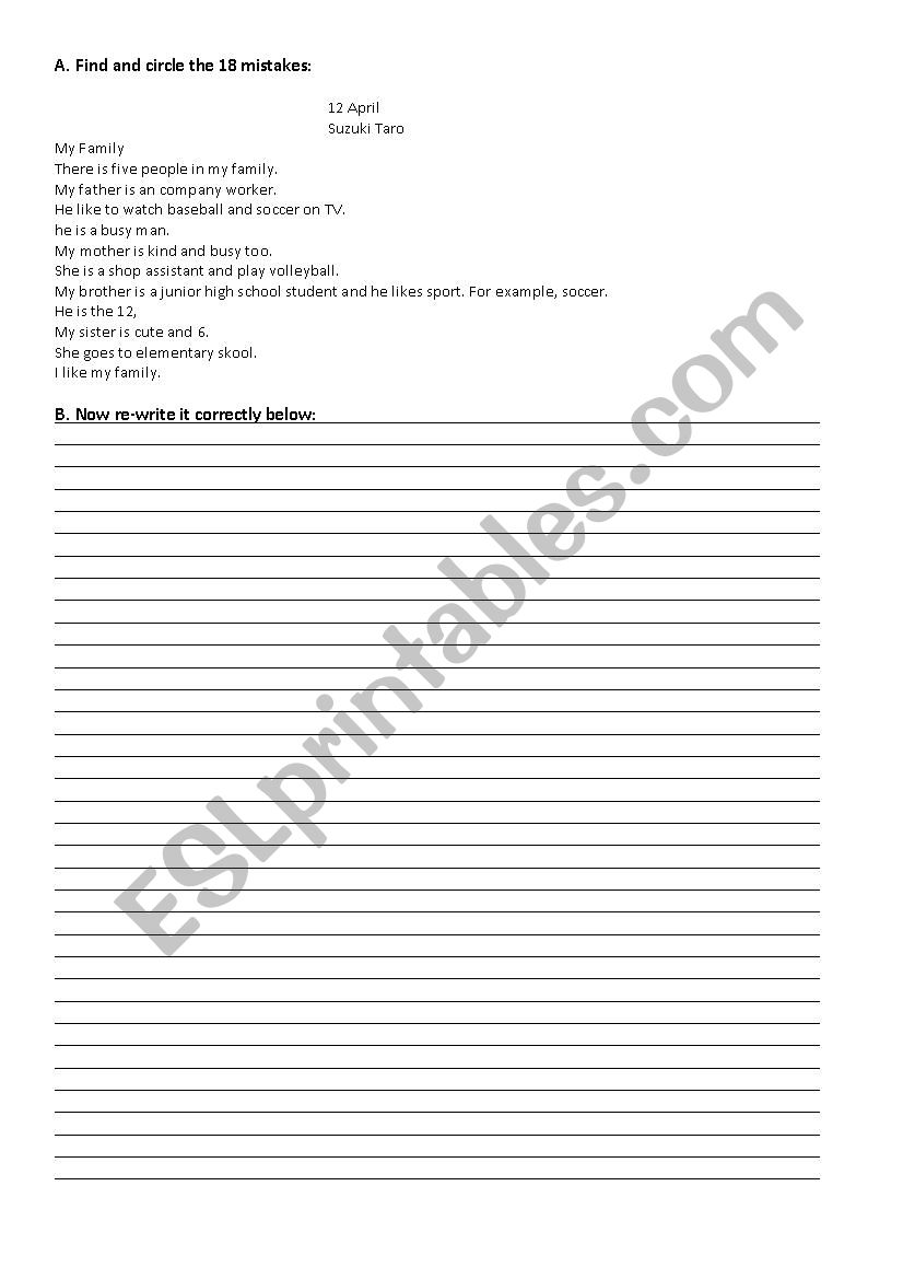Find the mistakes.  worksheet