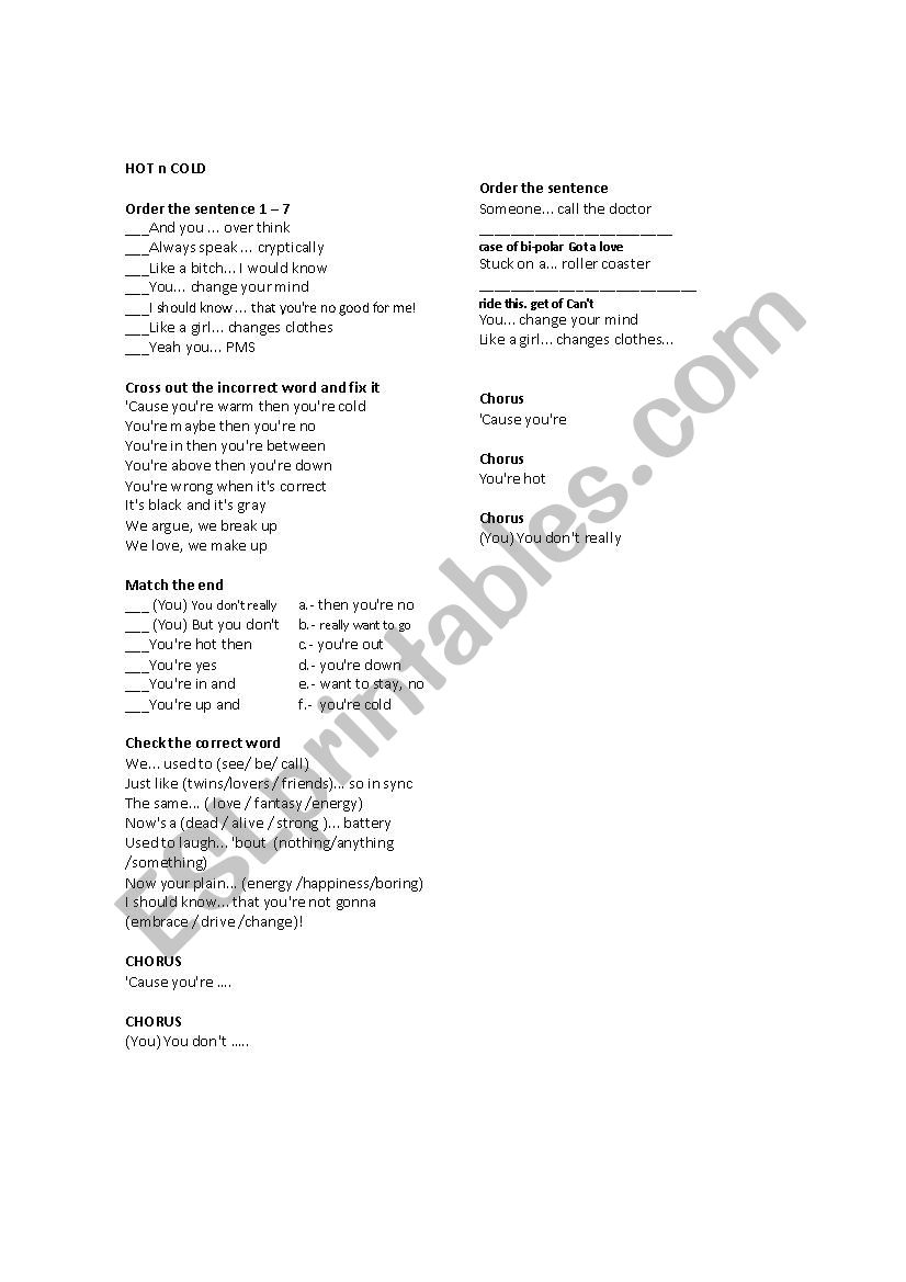 SONG worksheet