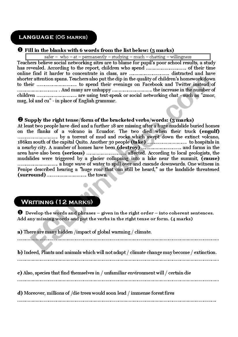 language writing full term test 3 3rd forms