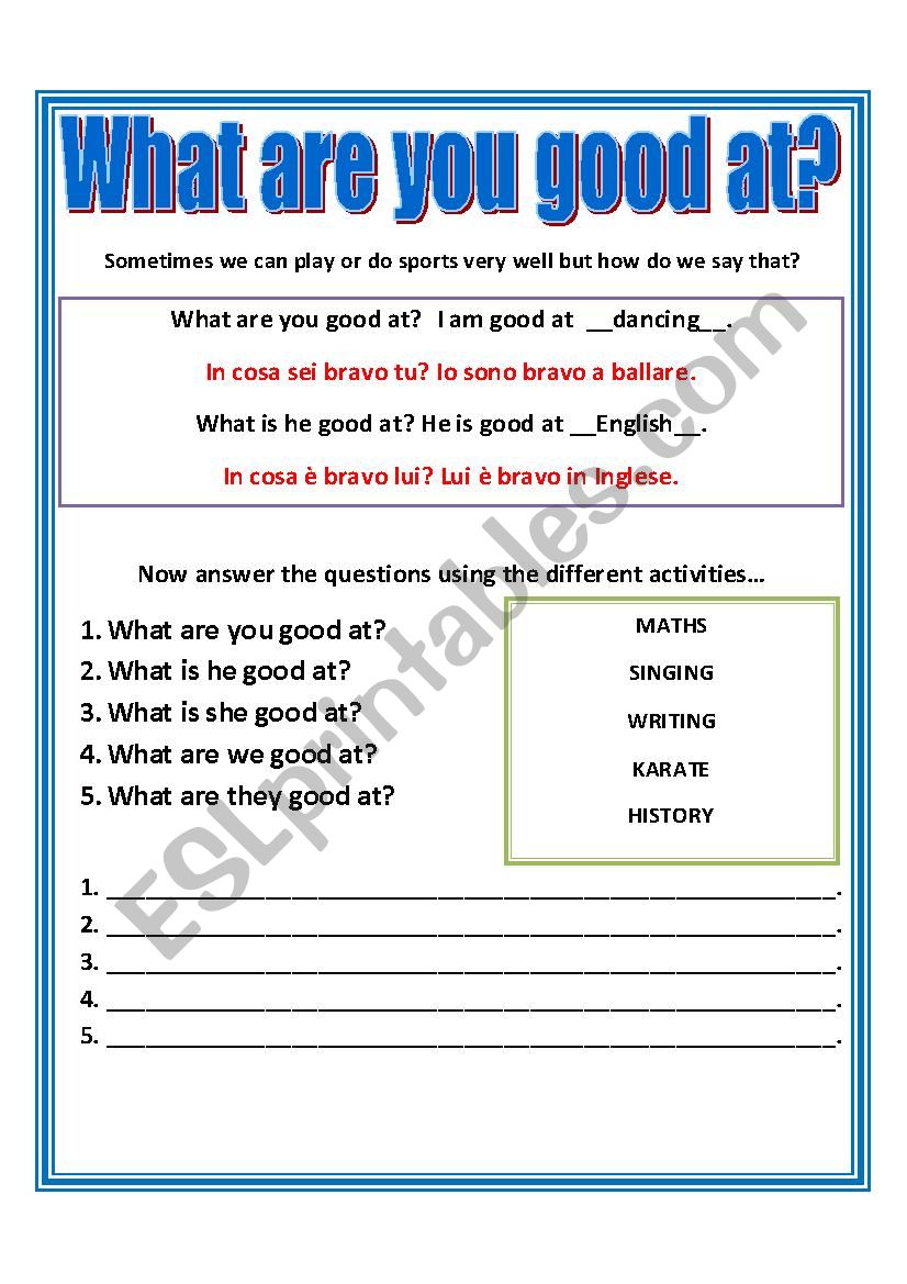 What Are You Good At Esl Worksheet By Katiedavis