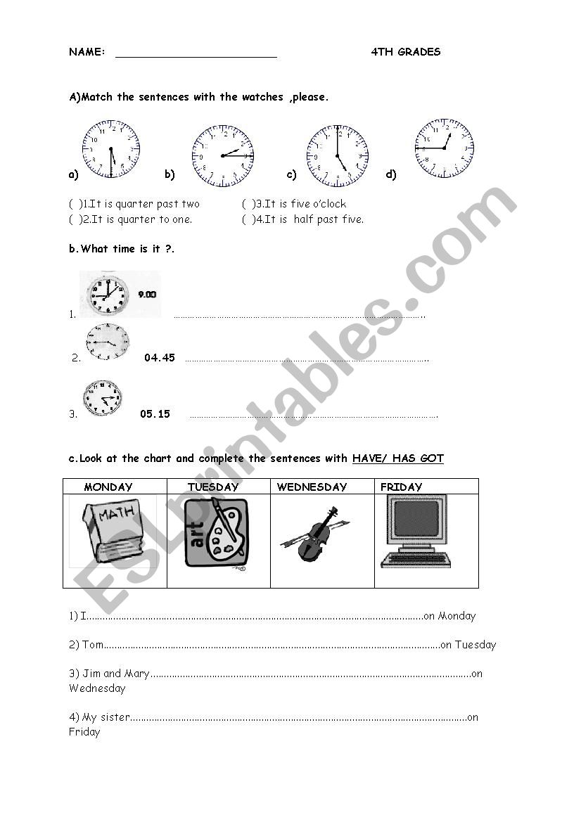 TIMES DAYS OF THE WEEK worksheet