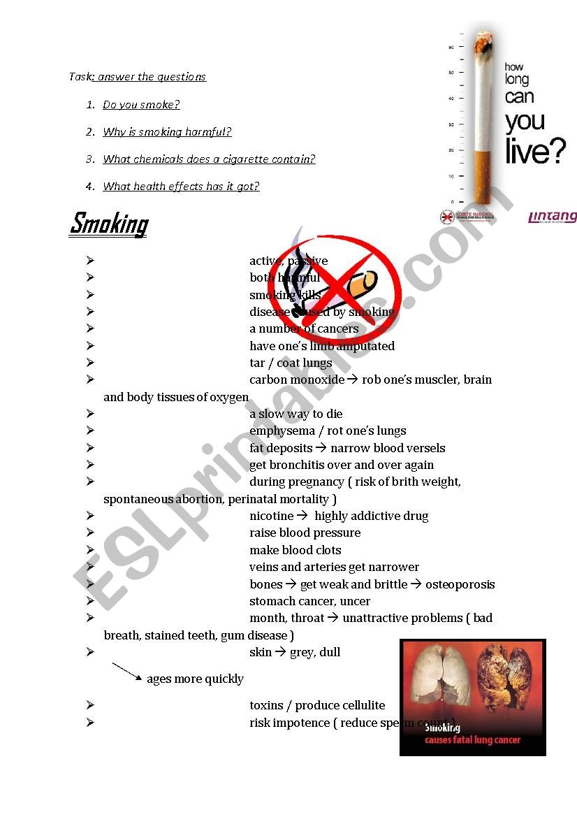 smoking worksheet