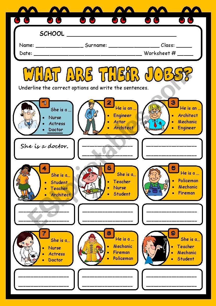 WHAT ARE THEIR JOBS? worksheet