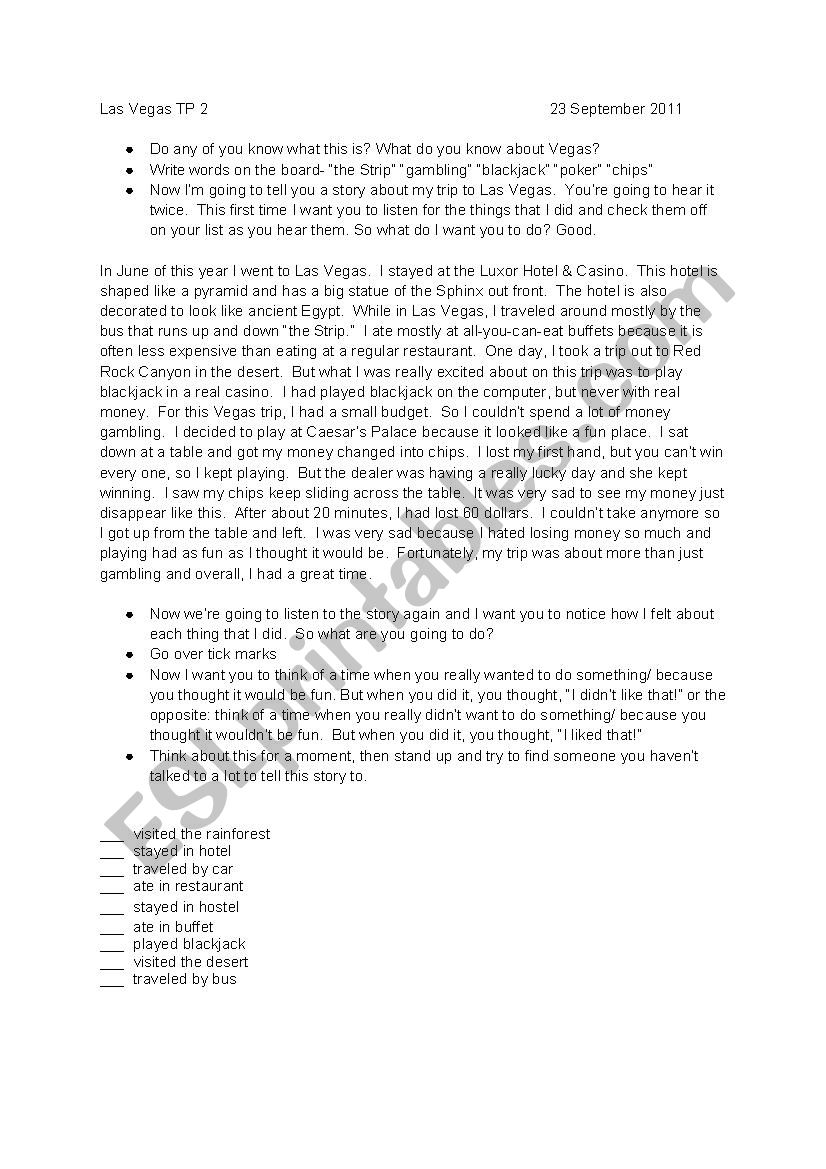 Las Vegas Listening Activity worksheet