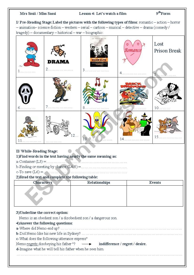Letīs watch a film worksheet Letīs watch a film worksheet