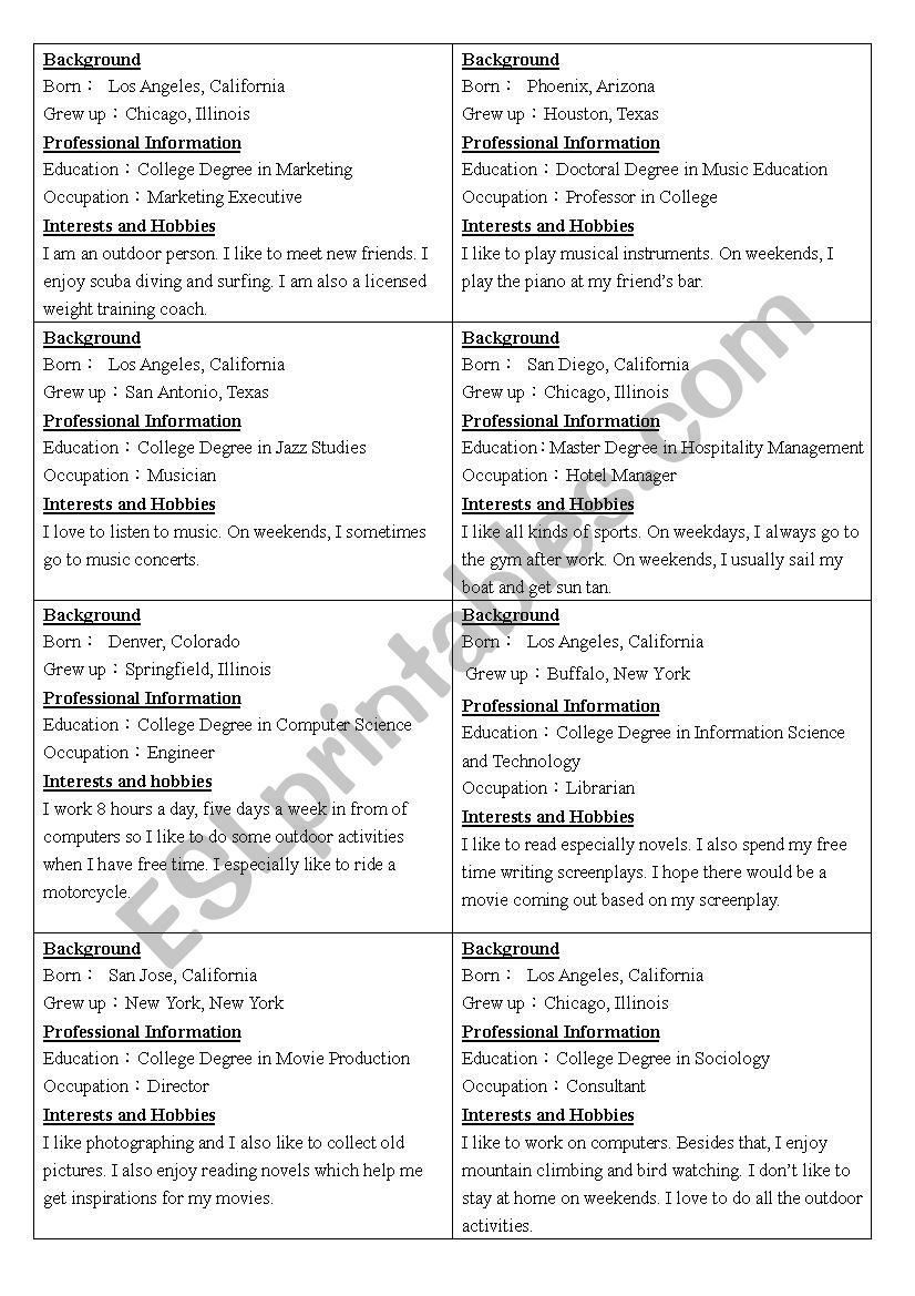 Background Card worksheet