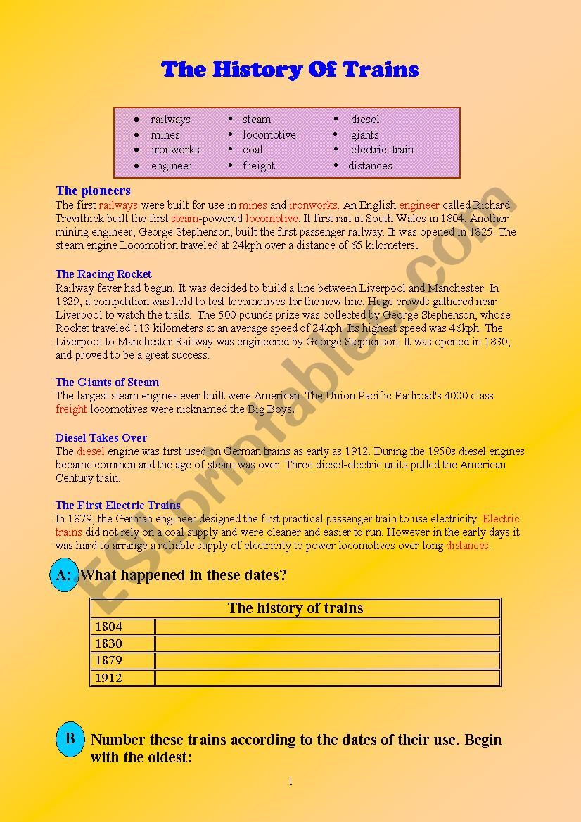 railway transportation worksheet