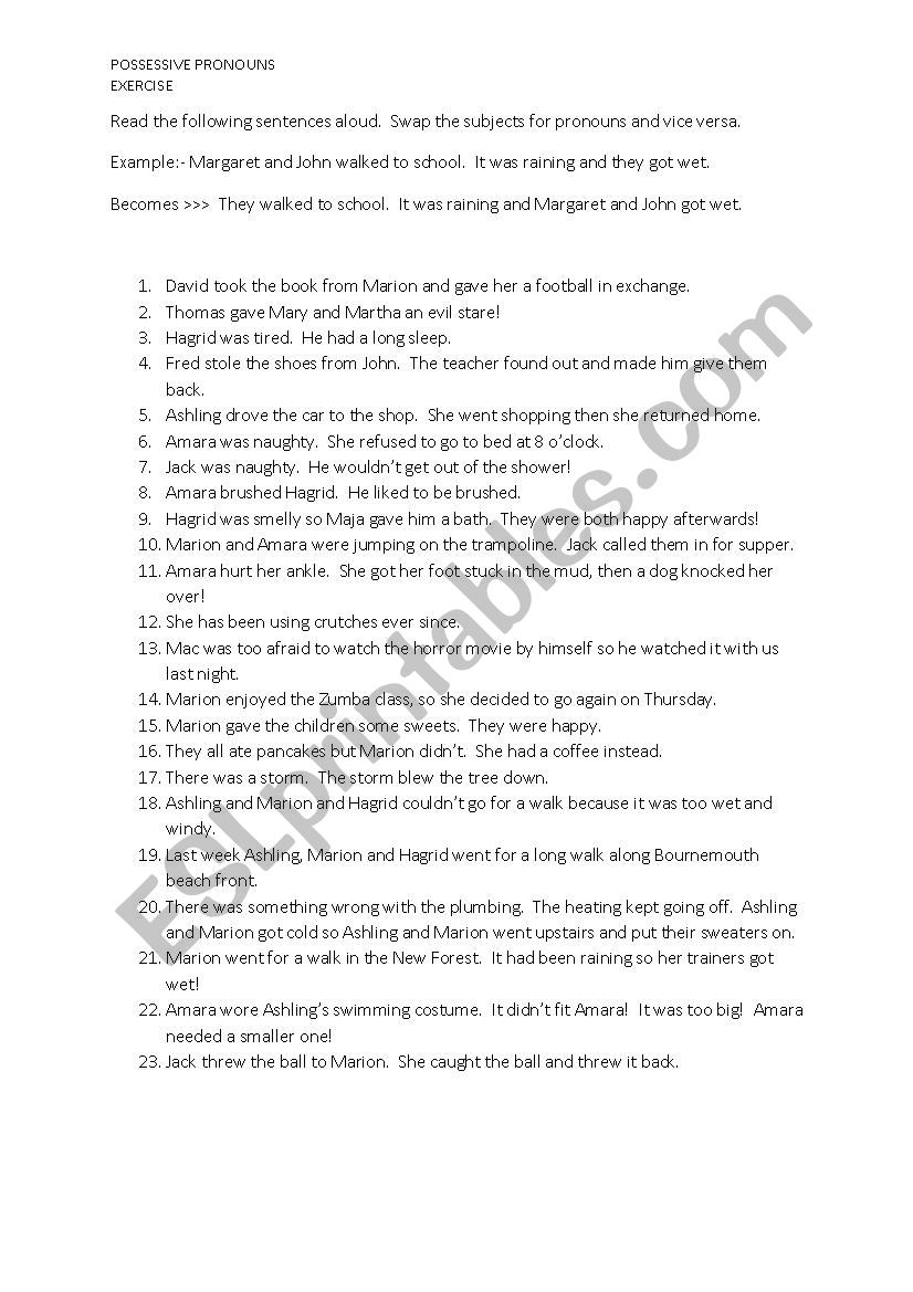 Pronouns Exercise worksheet