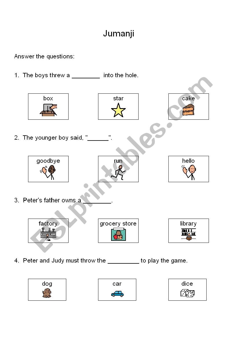 Jumanji story questions worksheet