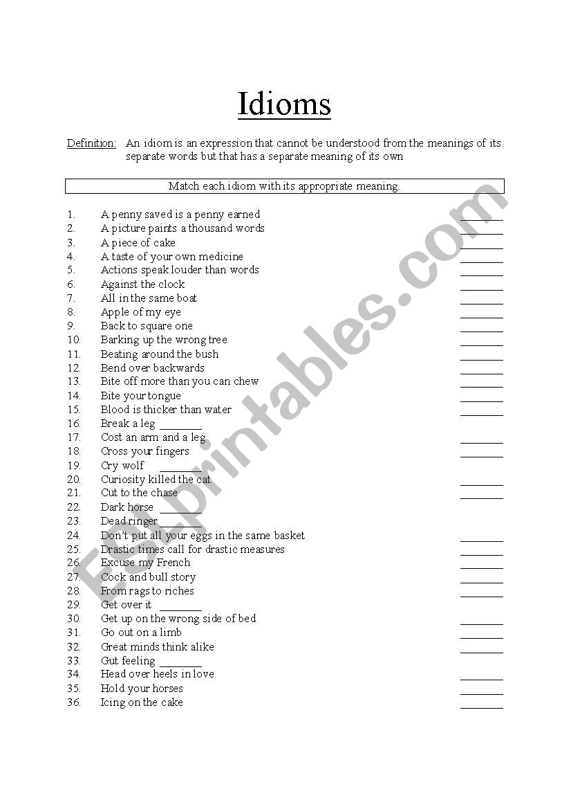 Idioms worksheet