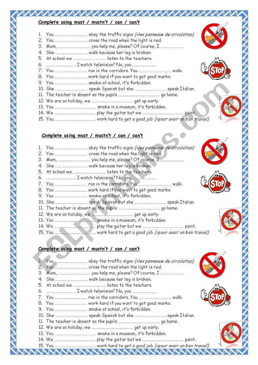 Must mustnt Can cant worksheet