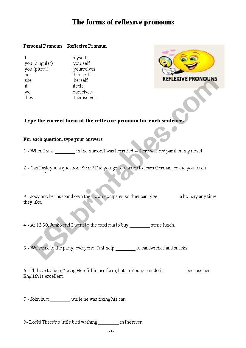 Reflexive pronouns  worksheet