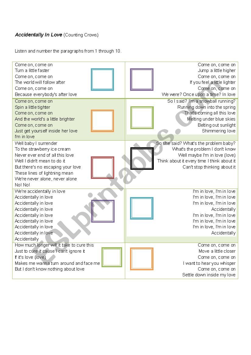 Accidendally in Love worksheet