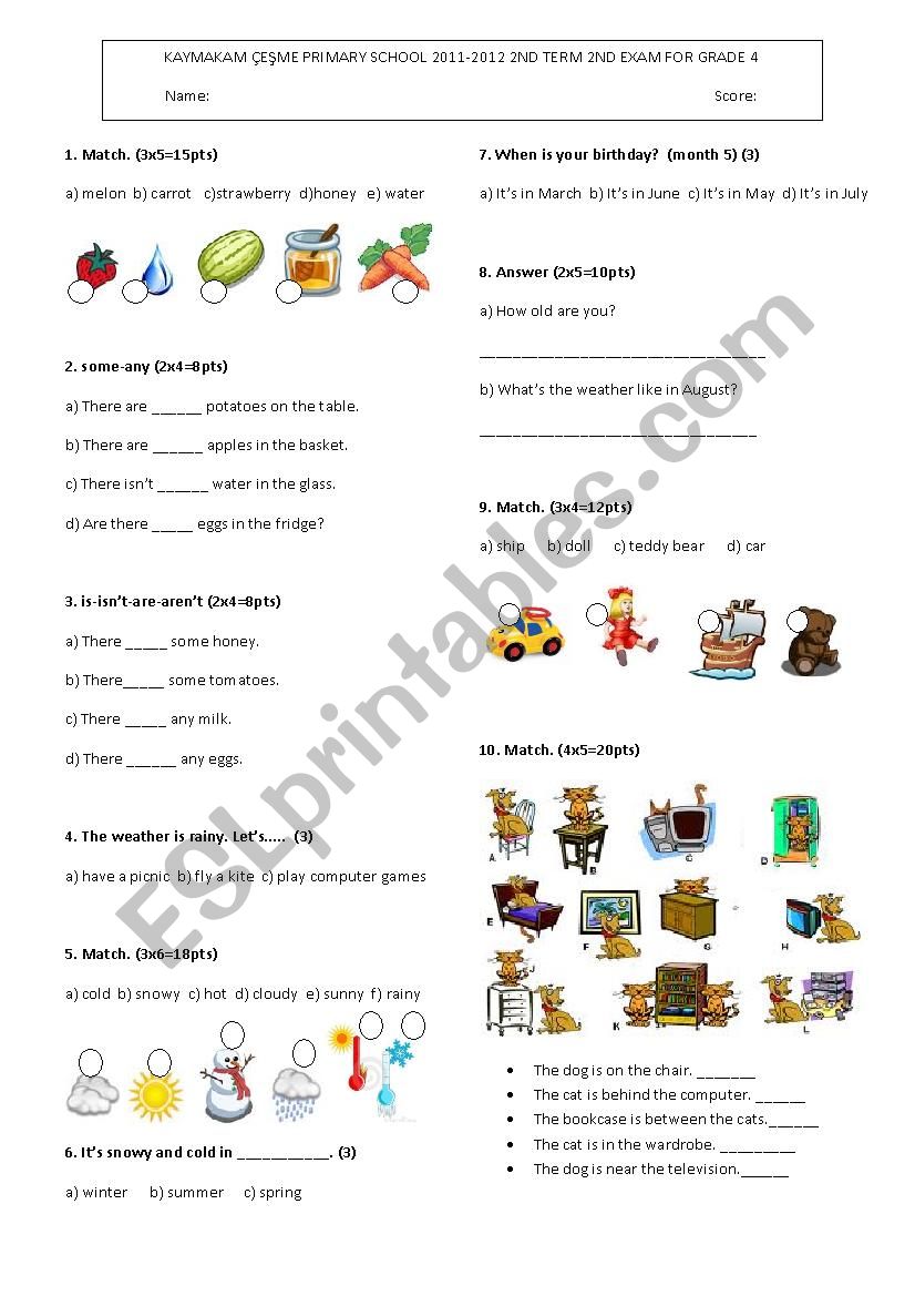 4th grade 2011-2012 2nd term exam