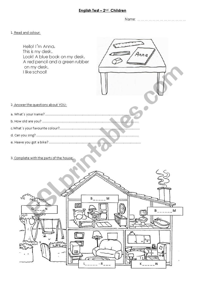 english test worksheet