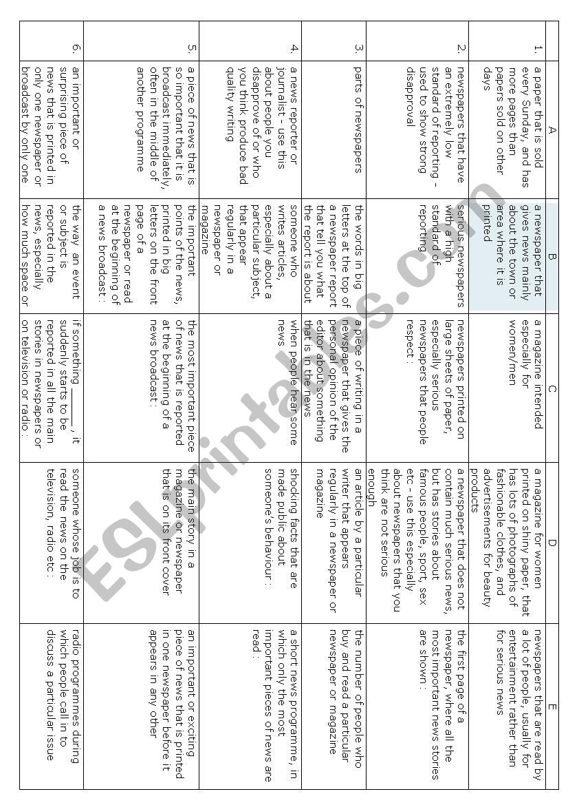 Mass media vocabulary worksheet