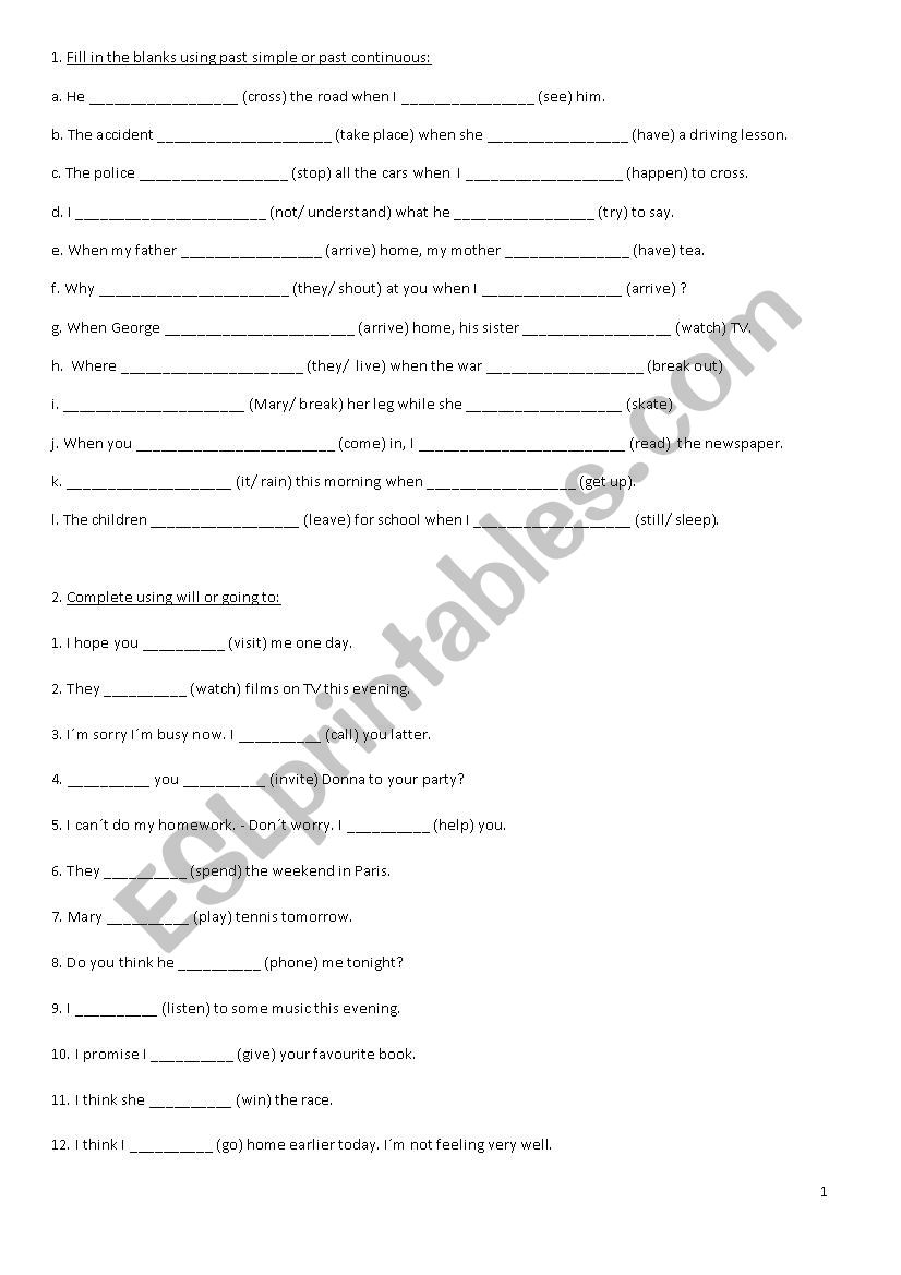 revision of tenses worksheet